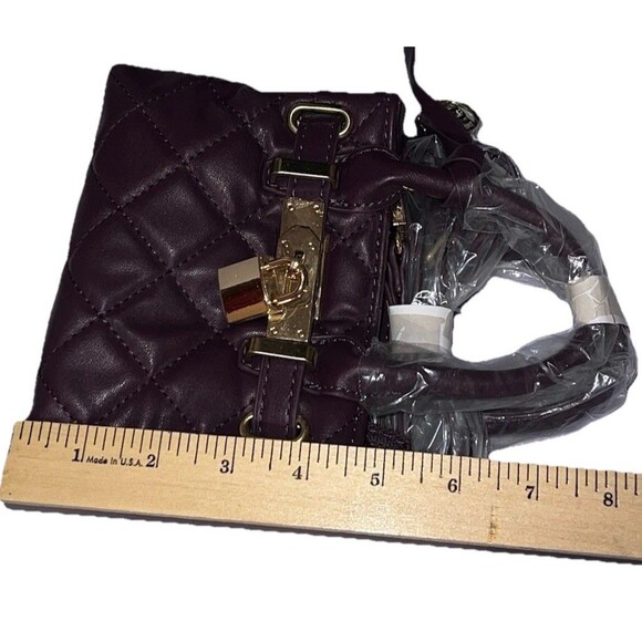 Badgley Mischka Diamond Quilted Mini Tote Crossbody Bag Purple Gold Hardware - Picture 5 of 7
